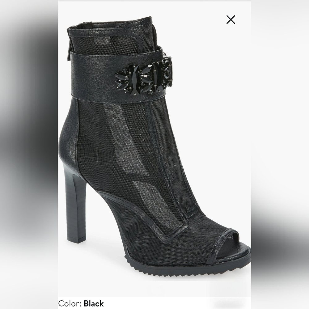 Black Mesh High-Heel Ankle Boot with Embellished Strap - Picture 12 of 12